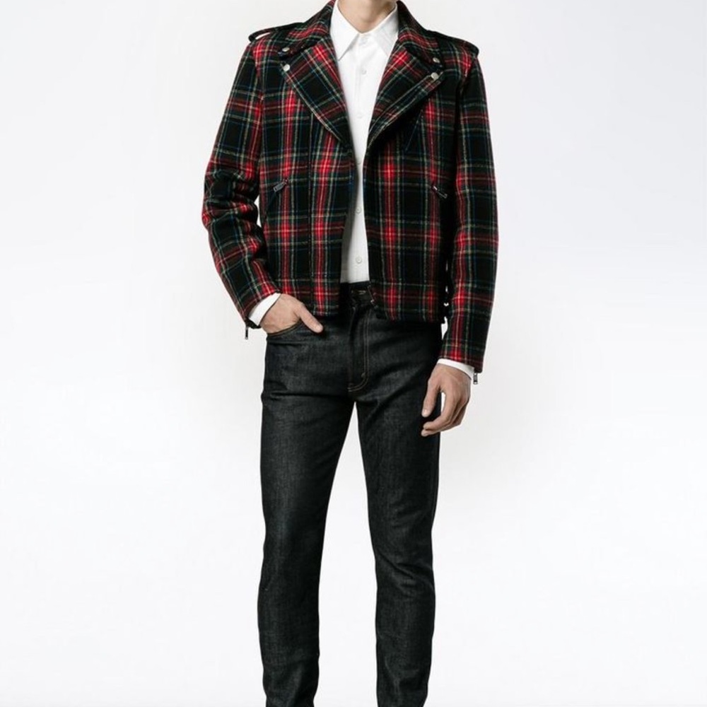 Gucci wool Tartan biker jacket